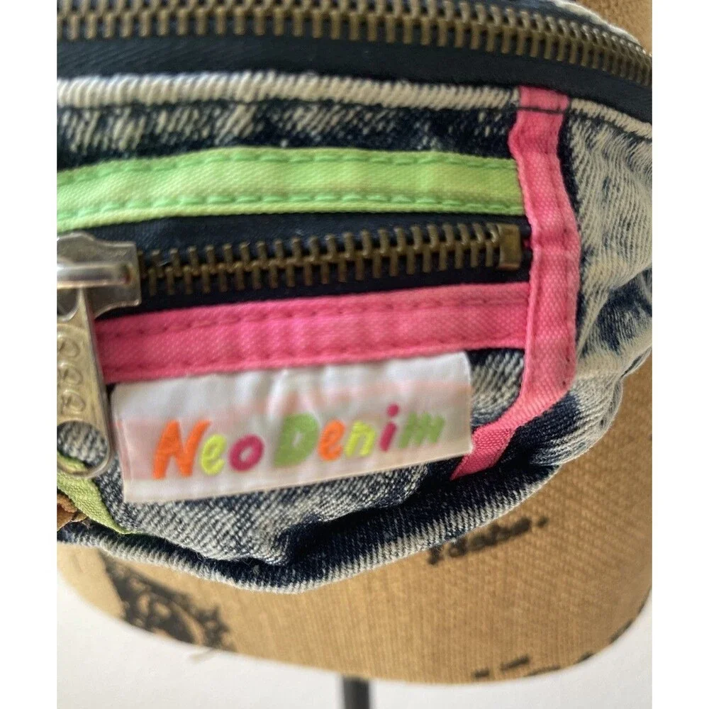 Vintage 80s 90s Neo Denim Acid Wash Denim Fanny Pack Neon Y2K